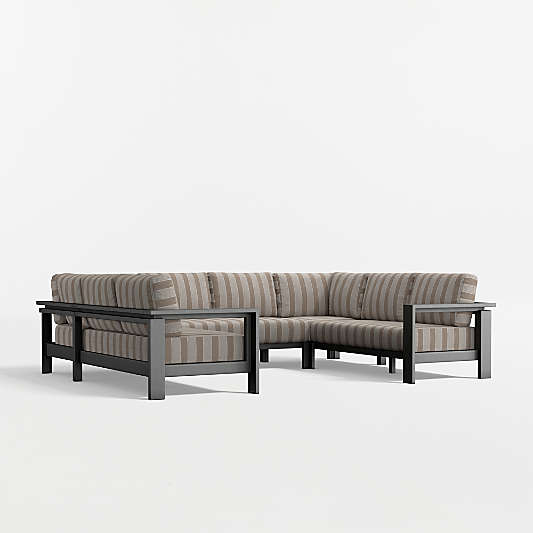 Walker 5-Piece U-Shaped Metal Outdoor Sectional Sofa with Canvas Range Dune Stripe Sunbrella ® Cushions