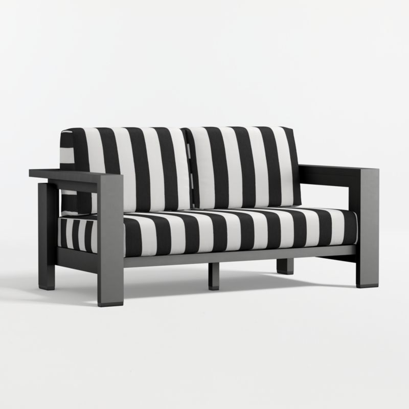 Walker 63" Metal Outdoor Loveseat with Black and White Cabana Stripe Sunbrella ® Cushions - image 12 of 16