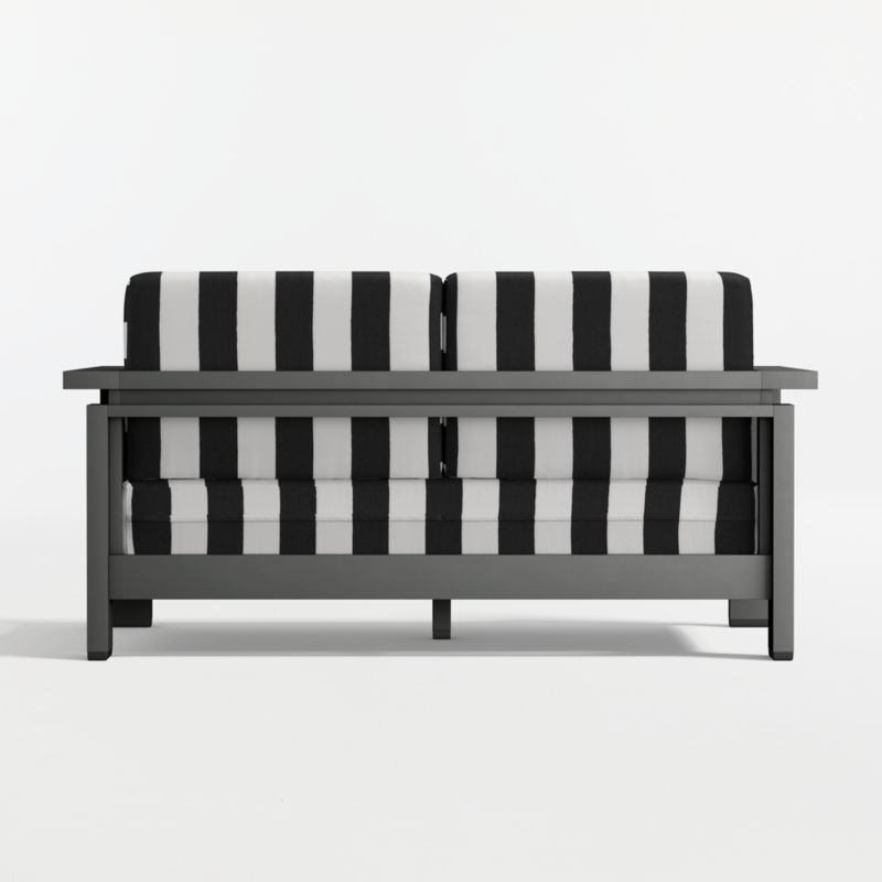 Walker 63" Metal Outdoor Loveseat with Black and White Cabana Stripe Sunbrella ® Cushions - image 14 of 16