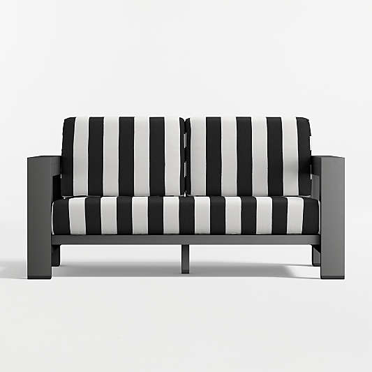 Walker 63" Metal Outdoor Loveseat with Black and White Cabana Stripe Sunbrella ® Cushions