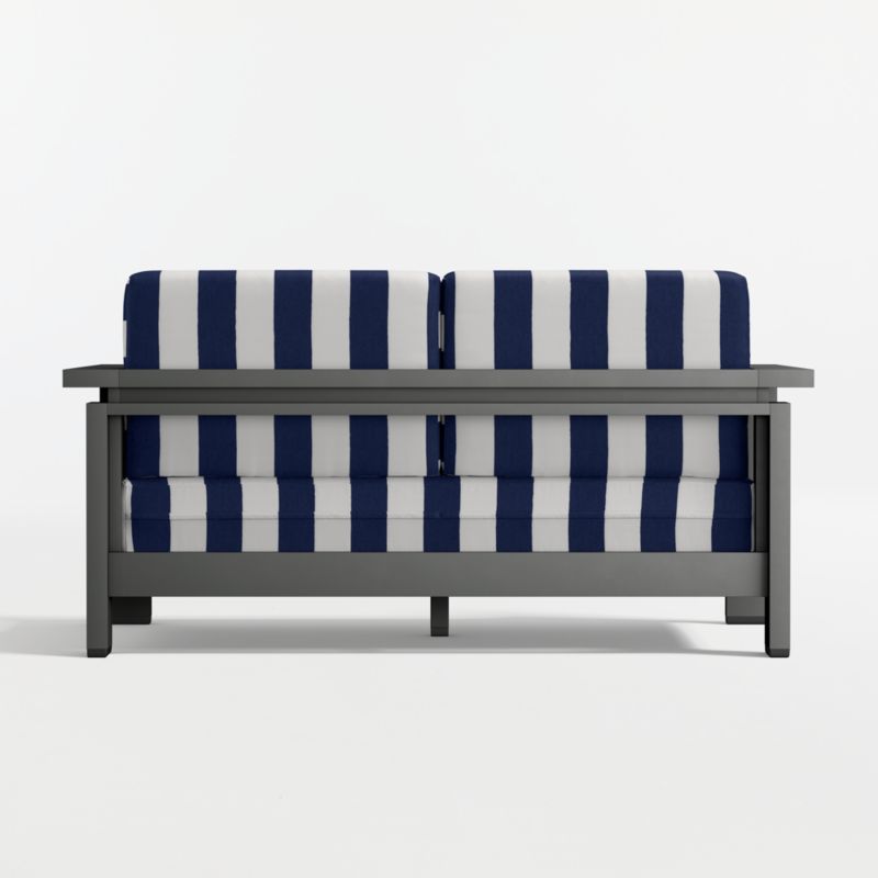 Walker 63" Metal Outdoor Loveseat with Navy and White Cabana Stripe Sunbrella ® Cushions - image 14 of 16