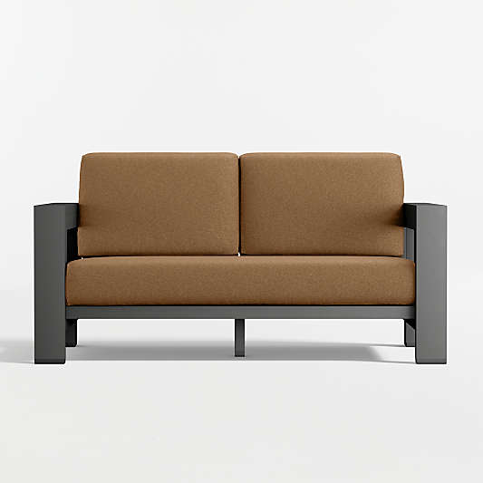 Walker 63" Metal Outdoor Loveseat with Cast Teak Sunbrella ® Cushions