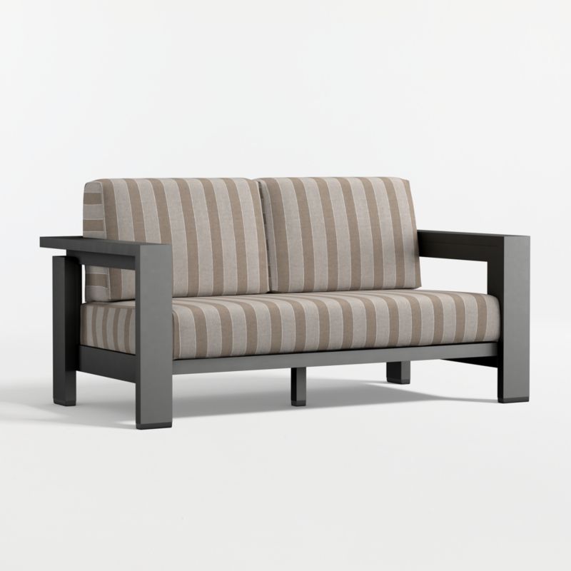 Walker 63" Metal Outdoor Loveseat with Range Dune Stripe Sunbrella ® Cushions - image 12 of 15