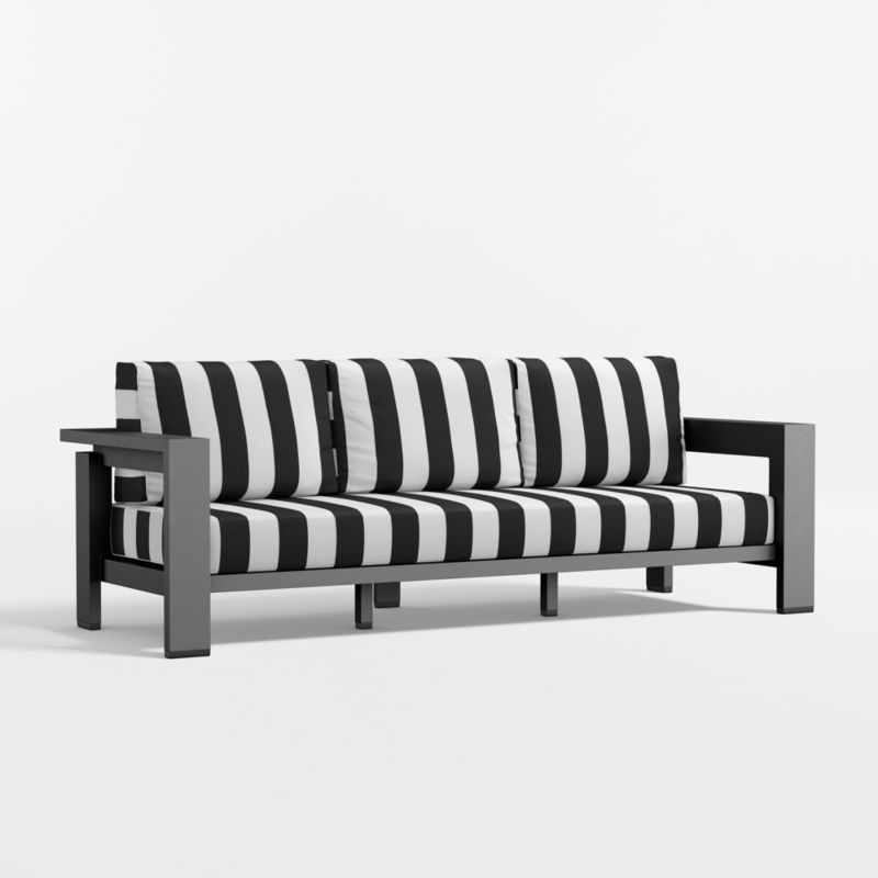 Walker 90" Metal Outdoor Sofa with Black and White Cabana Stripe Sunbrella ® Cushions - image 12 of 16