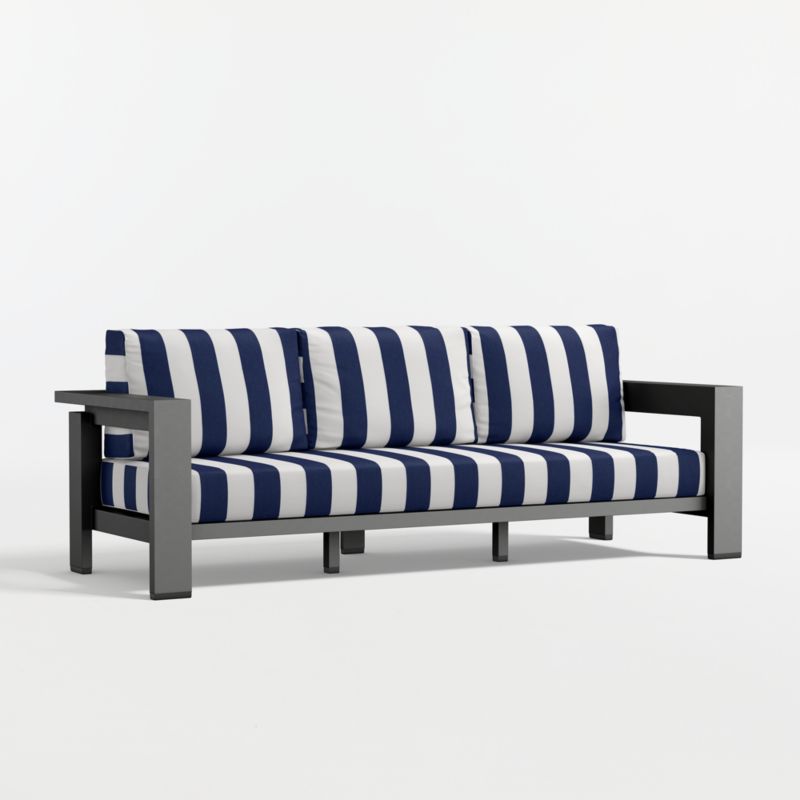 Walker 90" Metal Outdoor Sofa with Navy and White Cabana Stripe Sunbrella ® Cushions - image 12 of 18