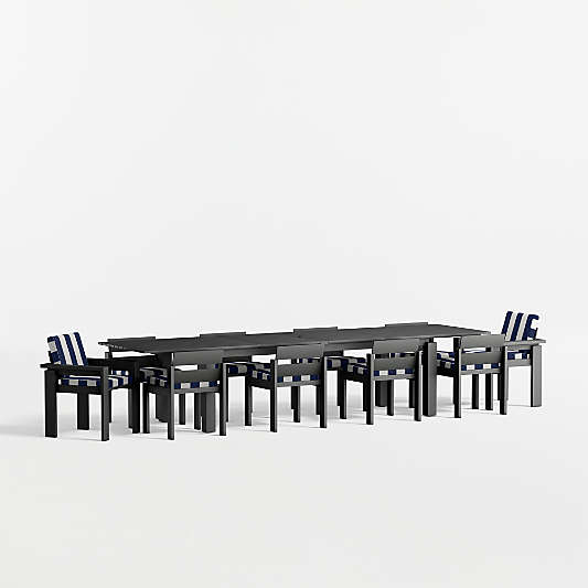 Walker 96"-144" Metal Extendable Outdoor Dining Table Set with Canvas Navy and White Cabana Stripe Sunbrella ® Cushions