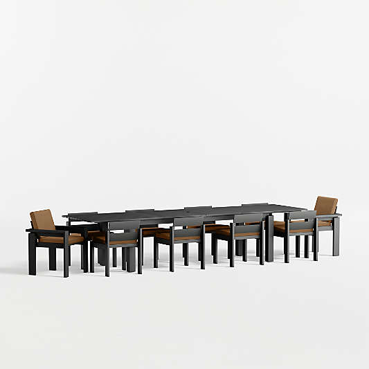 Walker 96"-144" Metal Extendable Outdoor Dining Table Set with Cast Teak Sunbrella ® Cushions