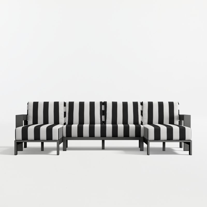 Walker Metal Double-Chaise Outdoor U-Shaped Sectional Sofa with Black and White Cabana Stripe Sunbrella ® Cushions - image 6 of 9