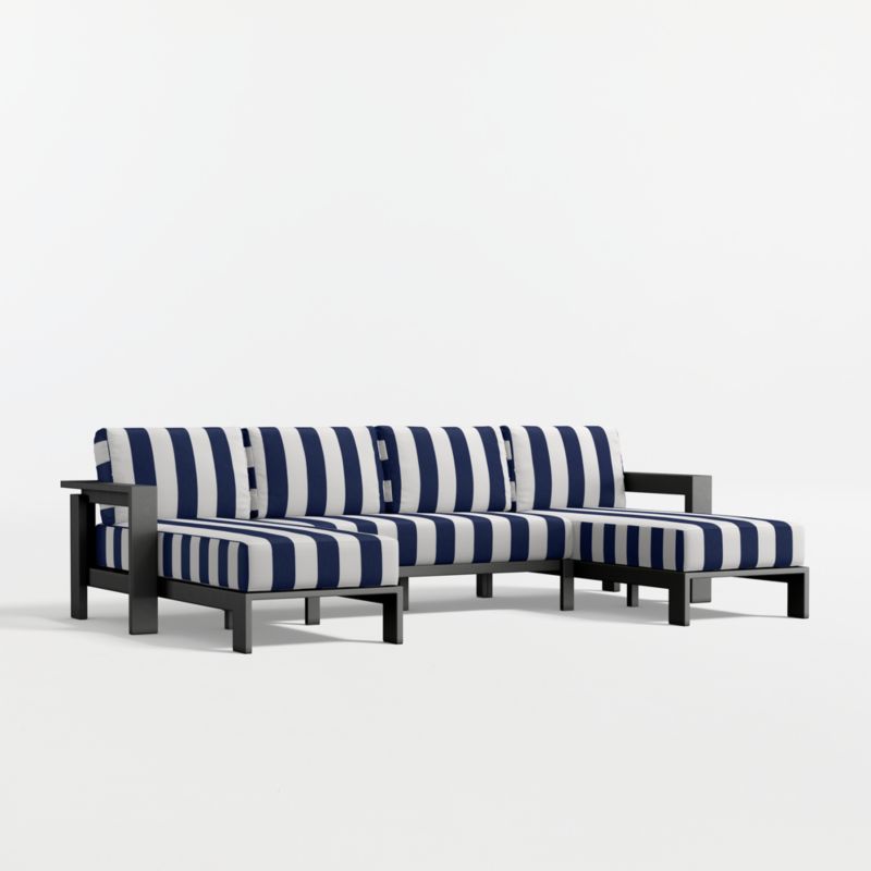 Viewing product image Walker Metal Double-Chaise Outdoor U-Shaped Sectional Sofa with Navy and White Cabana Stripe Sunbrella ® Cushions - image 1 of 16