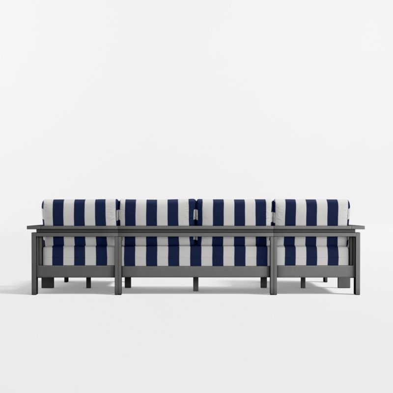 Walker Metal Double-Chaise Outdoor U-Shaped Sectional Sofa with Navy and White Cabana Stripe Sunbrella ® Cushions