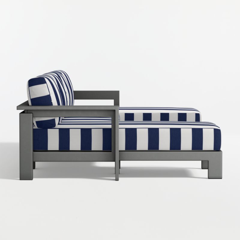 Walker Metal Double-Chaise Outdoor U-Shaped Sectional Sofa with Navy and White Cabana Stripe Sunbrella ® Cushions
