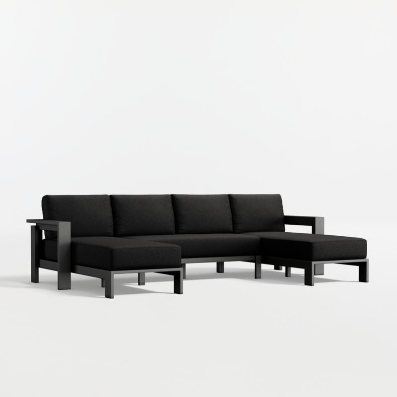 Walker Metal Double-Chaise Outdoor U-Shaped Sectional Sofa with Canvas Black Sunbrella ® Cushions