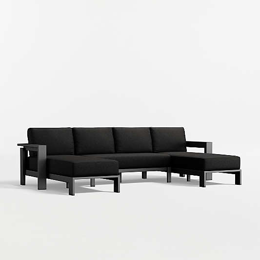 Walker U-Shaped Double-Chaise Metal Outdoor Sectional Sofa with Canvas Black Sunbrella ® Cushions