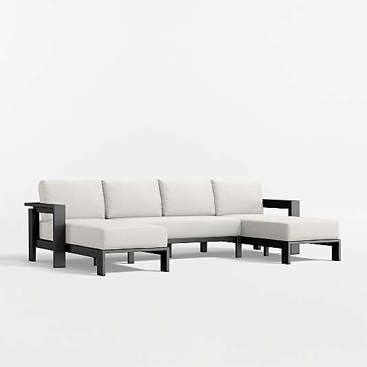 Walker U-Shaped Double-Chaise Metal Outdoor Sectional Sofa with Canvas Natural Sunbrella ® Cushions