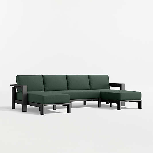 Walker U-Shaped Double-Chaise Metal Outdoor Sectional Sofa with Cast Ivy Sunbrella ® Cushions