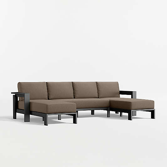 Walker U-Shaped Double-Chaise Metal Outdoor Sectional Sofa with Cast Shale Sunbrella ® Cushions