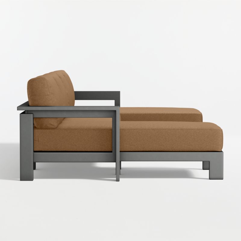 Walker Metal Double-Chaise Outdoor U-Shaped Sectional Sofa with Cast Teak Sunbrella ® Cushions