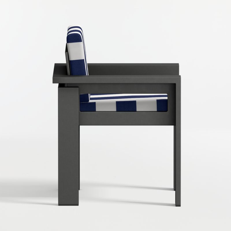 Walker Metal Outdoor Dining Armchair with Navy and White Cabana Stripe Sunbrella ® Cushions - image 9 of 11