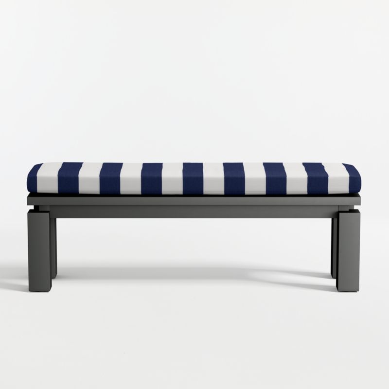 Walker Metal Outdoor Dining Bench with Navy and White Cabana Stripe Sunbrella ® Cushion - image 6 of 8