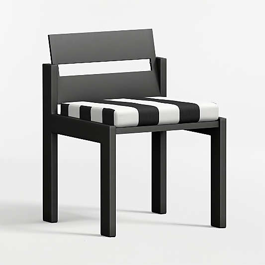 Walker Metal Outdoor Dining Chair with Canvas Black and White Cabana Stripe Sunbrella ® Cushions