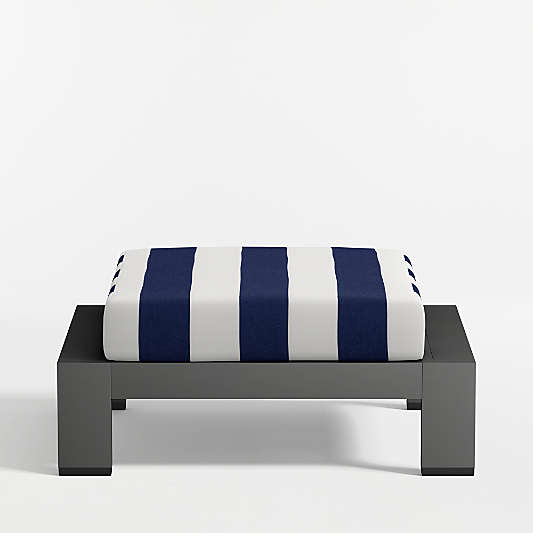 Walker Metal Outdoor Outdoor Ottoman with Canvas Navy and White Cabana Stripe Sunbrella ® Cushion