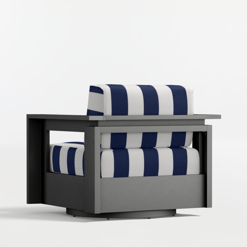 Walker Metal Outdoor Swivel Lounge Chair with Navy and White Cabana Stripe Sunbrella ® Cushions - image 14 of 15