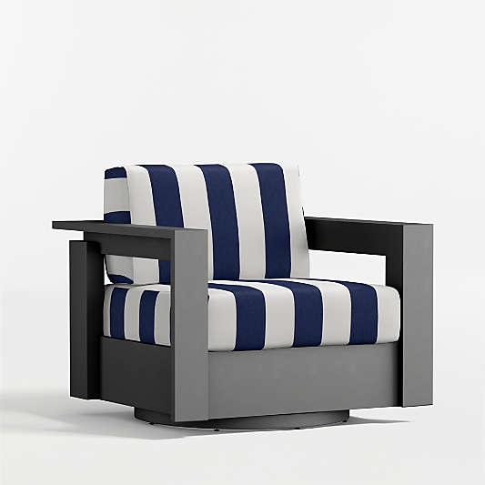 Walker Metal Outdoor Swivel Lounge Chair with Canvas Navy and White Cabana Stripe Sunbrella ® Cushions