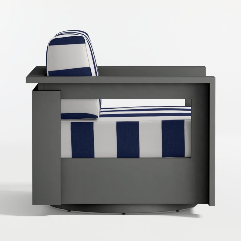 Walker Metal Outdoor Swivel Lounge Chair with Navy and White Cabana Stripe Sunbrella ® Cushions - image 13 of 15
