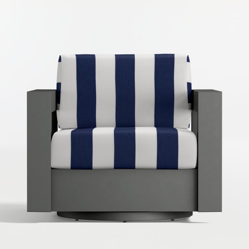 Walker Metal Outdoor Swivel Lounge Chair with Navy and White Cabana Stripe Sunbrella ® Cushions - image 12 of 15