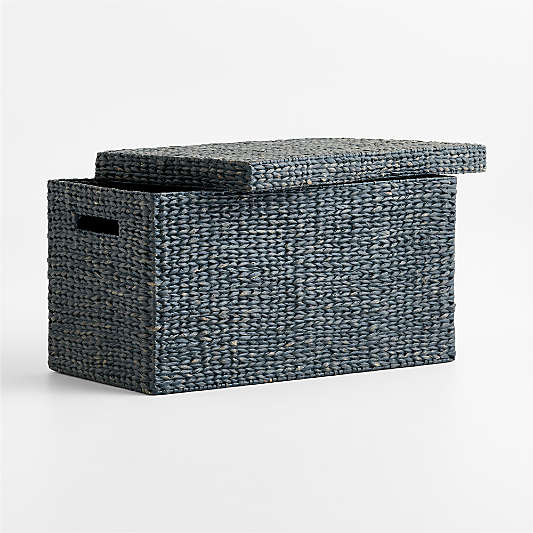 Wonderful Wicker Navy Blue Woven Kids Toy Box with Lid