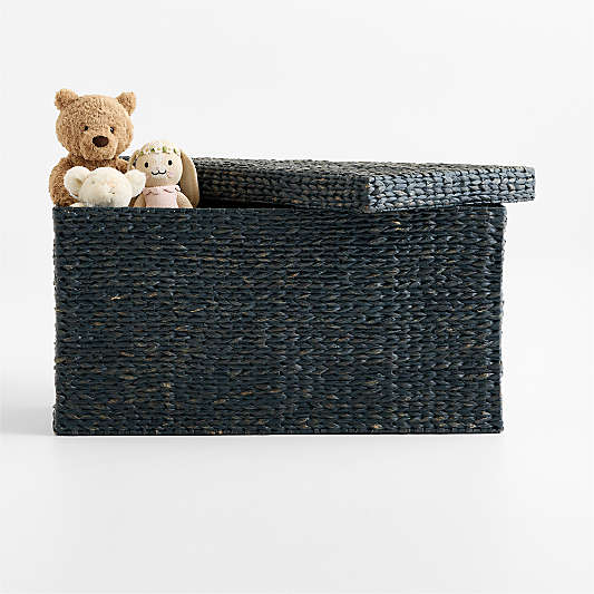 Wonderful Wicker Navy Blue Woven Kids Toy Box with Lid