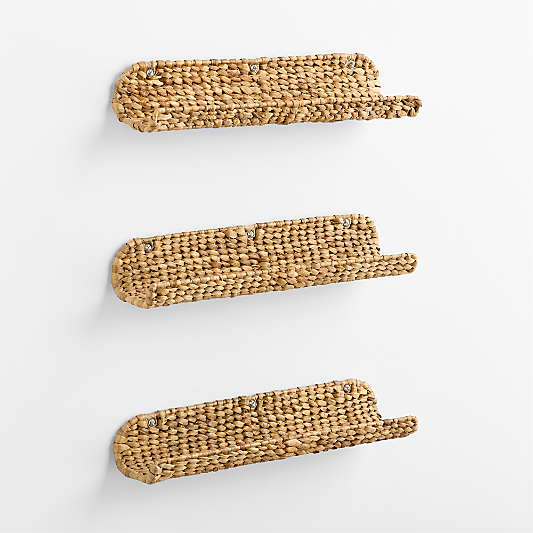 Wonderful Wicker Natural Kids Book Ledge Shelf Set of 3