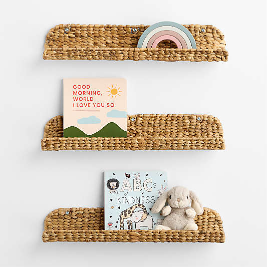 Wonderful Wicker Natural Kids Book Ledge Shelf Set of 3