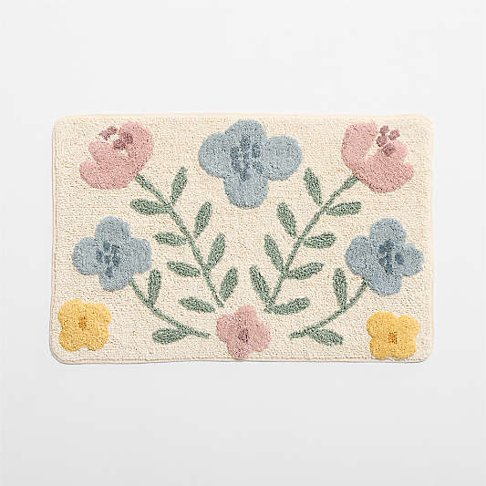 Wonderland Floral Border 100% Organic Cotton Kids Bath Mat