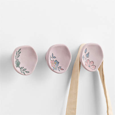 Wonderland Floral Kids Ceramic Wall Hooks Set of 3