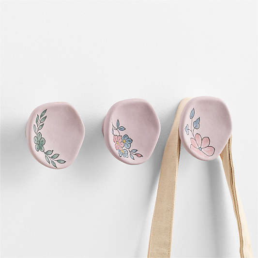 Wonderland Floral Kids Ceramic Wall Hooks Set of 3