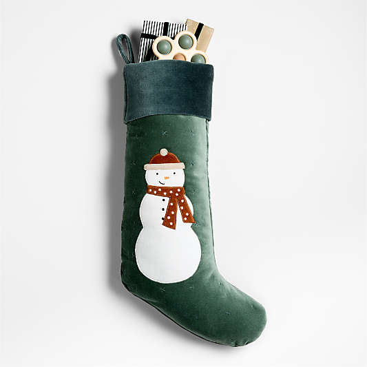 Wonderland Velvet Snowman Kids Christmas Stocking