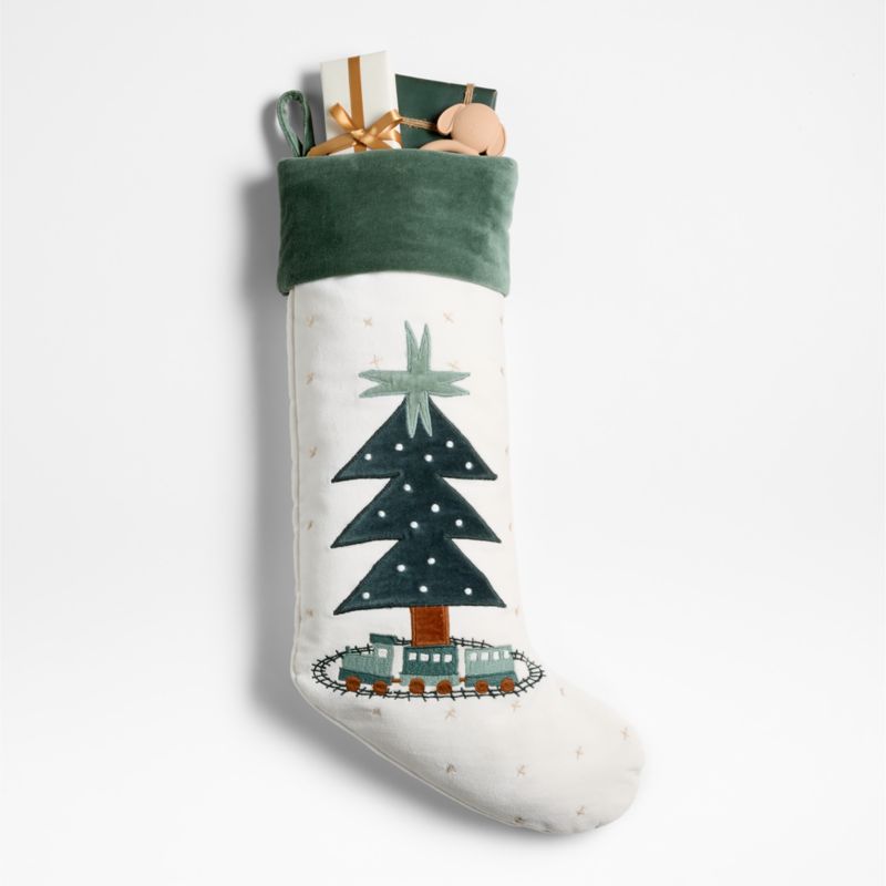Wonderland Velvet Toy Train and Tree Kids Christmas Stocking - image 3 of 6