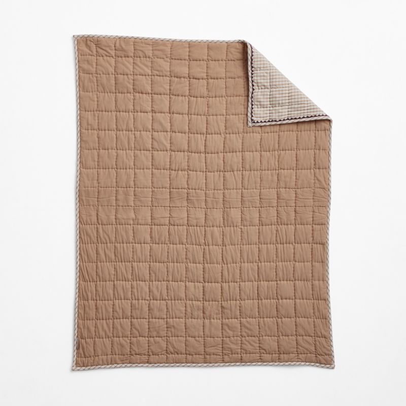 Almond Brown Windowpane Plaid Organic Cotton Baby Crib Quilt - image 3 of 5