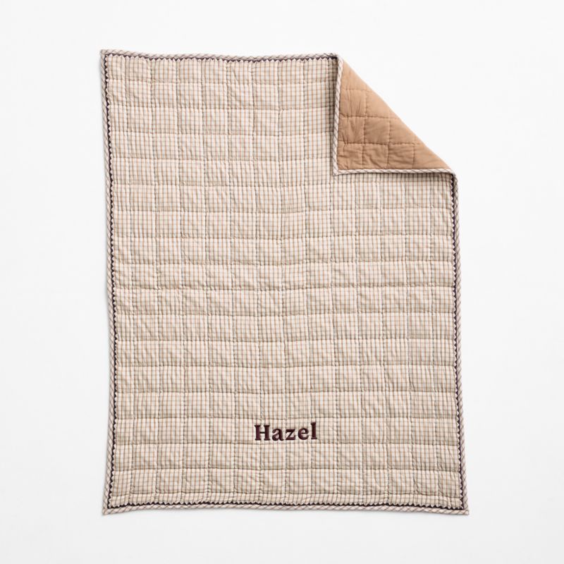 Almond Brown Windowpane Plaid Organic Cotton Baby Crib Quilt - image 1 of 5