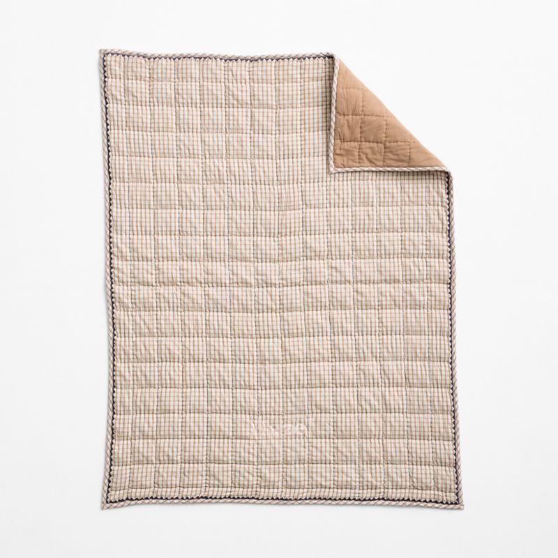 Almond Brown Windowpane Plaid Organic Cotton Baby Crib Quilt - image 2 of 5