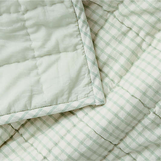 Green Tint Windowpane Plaid Organic Cotton Baby Crib Quilt