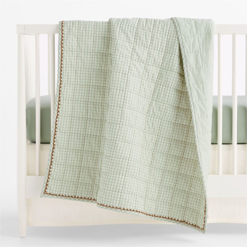 Green Tint Windowpane Plaid Organic Cotton Baby Crib Quilt - image 1 of 6