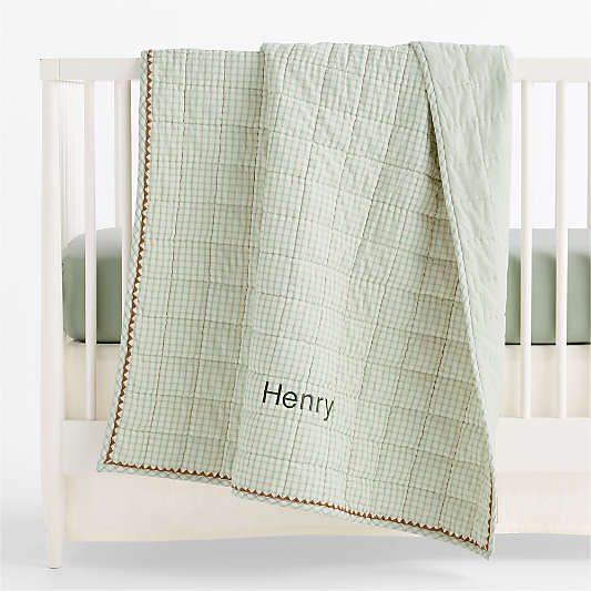 Window Pane Green Tint 100% Organic Cotton Baby Crib Quilt