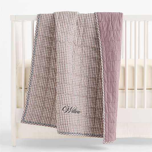 Window Pane Violet Rose 100% Organic Cotton Baby Crib Quilt
