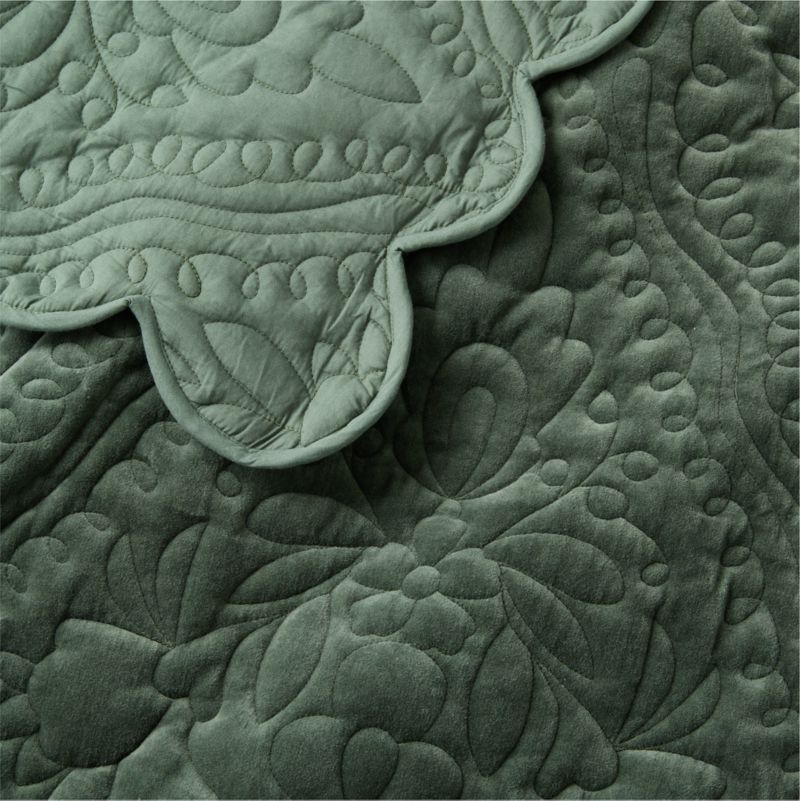 Winter Blooms Pine Green Quilted 100% Organic Cotton Velvet Kids Twin Quilt - image 6 of 7