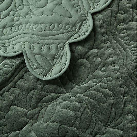 Winter Blooms Pine Green Quilted 100% Organic Cotton Velvet Kids Quilt