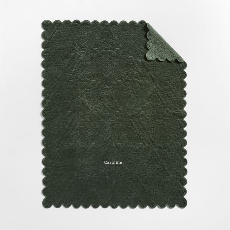 Winter Blooms Pine Green Quilted 100% Organic Cotton Velvet Kids Twin Quilt - image 4 of 7