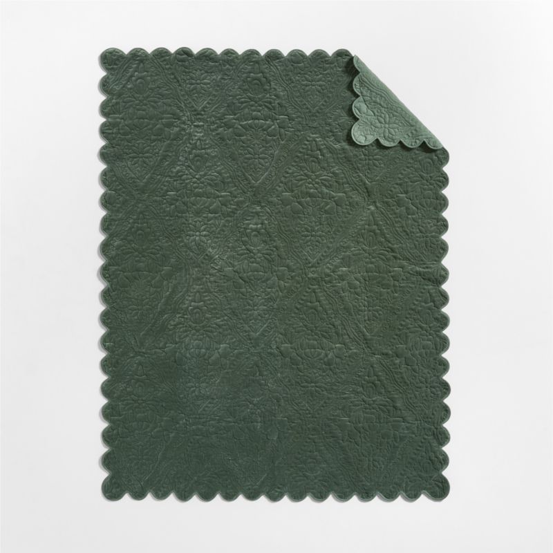 Winter Blooms Pine Green Quilted 100% Organic Cotton Velvet Kids Twin Quilt - image 5 of 7