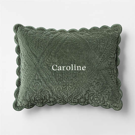 Winter Blooms Pine Green Quilted 100% Organic Cotton Velvet Kids Pillow Sham